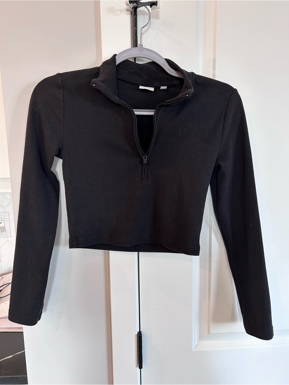 Sunday Best Aritzia Black Cropped Half-Zip Mock Neck Long Sleeve Top Y2K Style